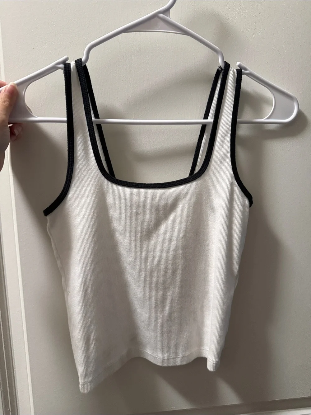 Abercrombie Ribbed White Tank Top with Black Trim - Women's Double-Strap Tank